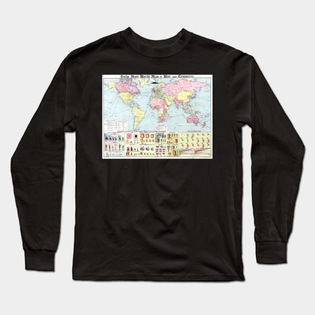 World map wall art 1934 dorm decor mappemonde daily mail world map Art Print Long Sleeve T-Shirt by FrenchPrinting